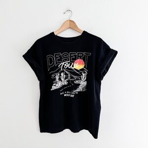 Unisex "Desert Tour" Graphic T-Shirt | Sunset Cactus Print Black Tee